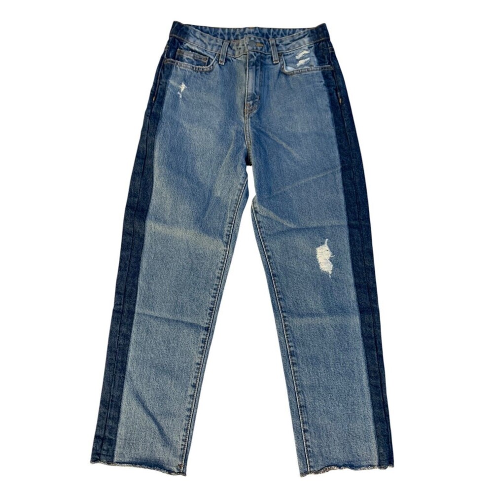 Carmar Women's size 26 Two Tone Distressed Cropped Jeans High Rise Raw Hem